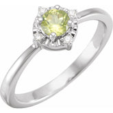 Sterling Silver Natural Peridot & .04 CTW Natural Diamond Halo-Style Ring