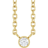 14K Yellow Gold .03 CT Natural Diamond Solitaire 16-18" Necklace