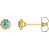 14K Yellow Gold 5 mm Natural Blue Zircon Claw-Prong Rope Earrings