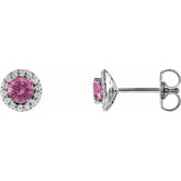 14K White Gold 4 mm Natural Pink Sapphire & 1/10 CTW Natural Diamond Earrings