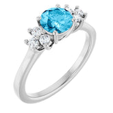 Sterling Silver Natural Aquamarine & 1/6 CTW Lab-Grown Diamond Ring