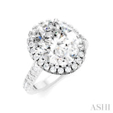 3/4 Ctw Oval Shape Round Cut Diamond Halo Semi-Mount Engagement Ring in 14K White Gold