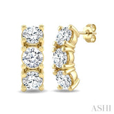 1 1/4 Ctw 3-Stone Round Cut Diamond Fashion Earrings in 14K Yellow Gold