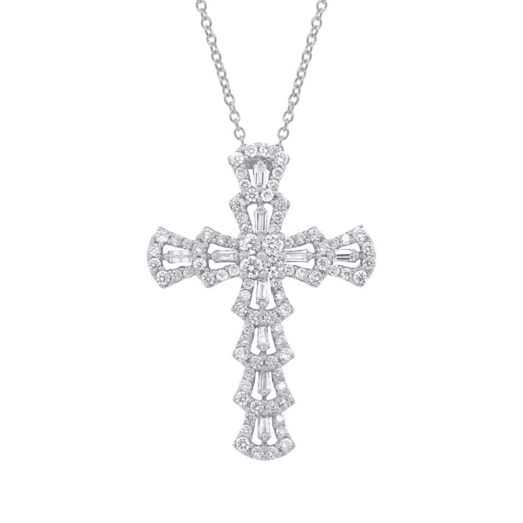1.28ct 18k White Gold Diamond Cross Necklace 1.28ct 18k White Gold Diamond Cross Necklace