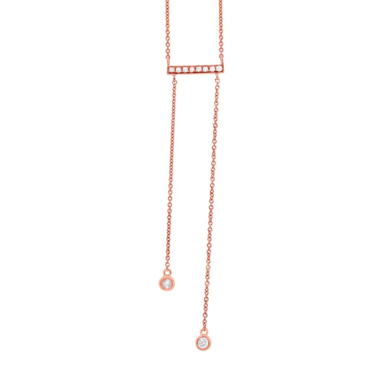 0.15ct 14k Rose Gold Diamond Bar Lariat Necklace 0.15ct 14k Rose Gold Diamond Bar Lariat Necklace