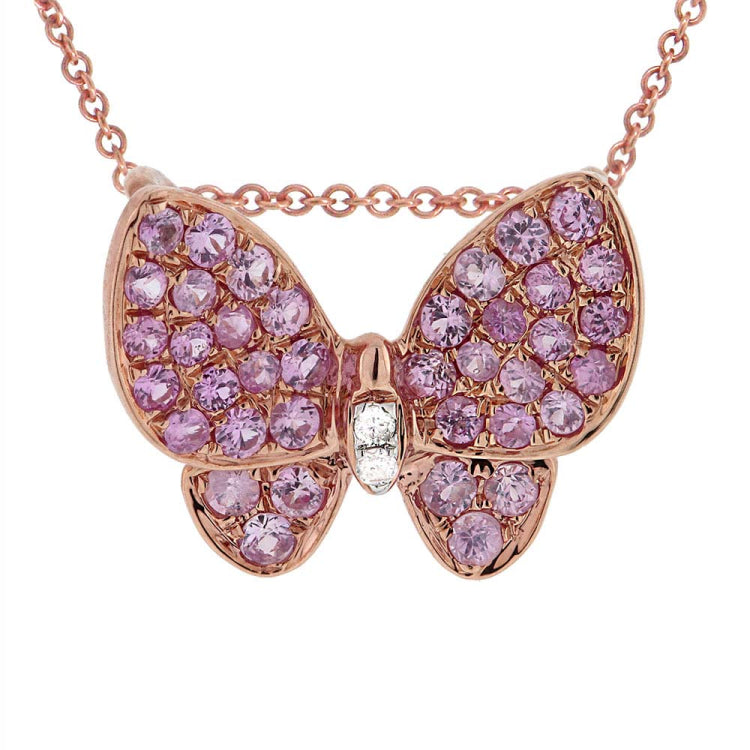 0.01ct Diamond & 0.38ct Pink Sapphire 18k Rose Gold Butterfly Pendant 0.01ct Diamond & 0.38ct Pink Sapphire 18k Rose Gold Butterfly Pendant