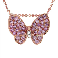 0.01ct Diamond & 0.38ct Pink Sapphire 18k Rose Gold Butterfly Pendant 0.01ct Diamond & 0.38ct Pink Sapphire 18k Rose Gold Butterfly Pendant