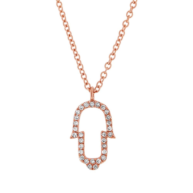 0.08ct 14k Rose Gold Diamond Hamsa Necklace 0.08ct 14k Rose Gold Diamond Hamsa Necklace