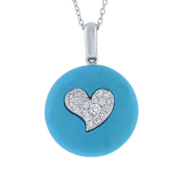 0.16ct 14k White Gold Diamond & Composite Turquoise Heart Necklace 0.16ct 14k White Gold Diamond & Composite Turquoise Heart Necklace
