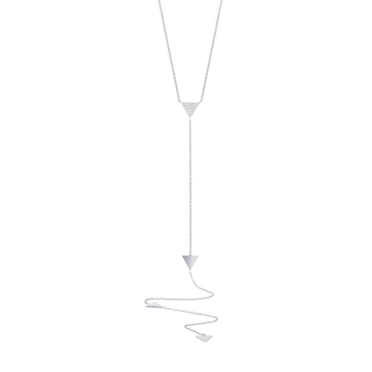 0.13ct 14k White Gold Diamond Pave Triangle Lariat Necklace 0.13ct 14k White Gold Diamond Pave Triangle Lariat Necklace