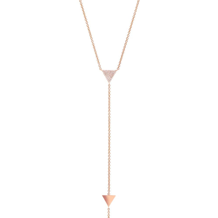 0.13ct 14k Rose Gold Diamond Pave Triangle Lariat Necklace 0.13ct 14k Rose Gold Diamond Pave Triangle Lariat Necklace