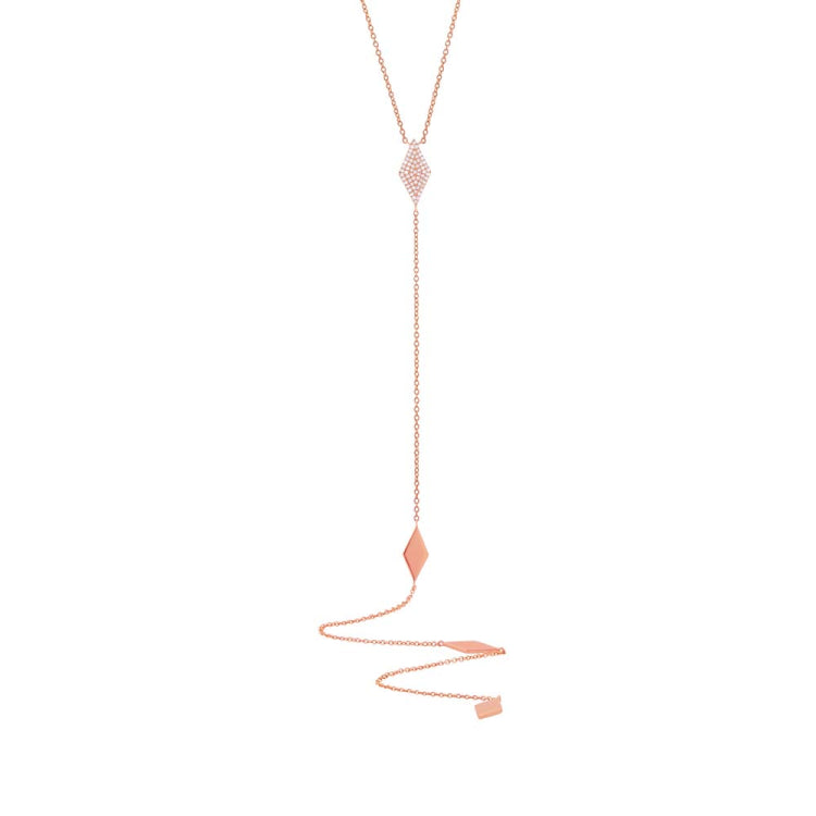 0.14ct 14k Rose Gold Diamond Pave Lariat Necklace 0.14ct 14k Rose Gold Diamond Pave Lariat Necklace