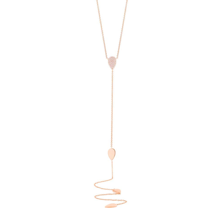 0.18ct 14k Rose Gold Diamond Pave Lariat Necklace 0.18ct 14k Rose Gold Diamond Pave Lariat Necklace