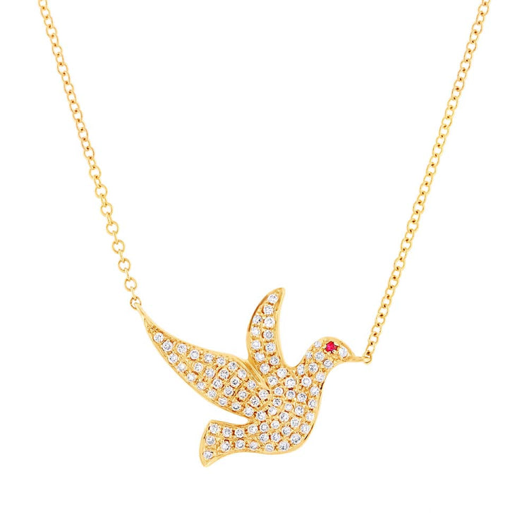 0.27ct Diamond & 0.01ct Ruby 14k Yellow Gold Dove Necklace 0.27ct Diamond & 0.01ct Ruby 14k Yellow Gold Dove Necklace