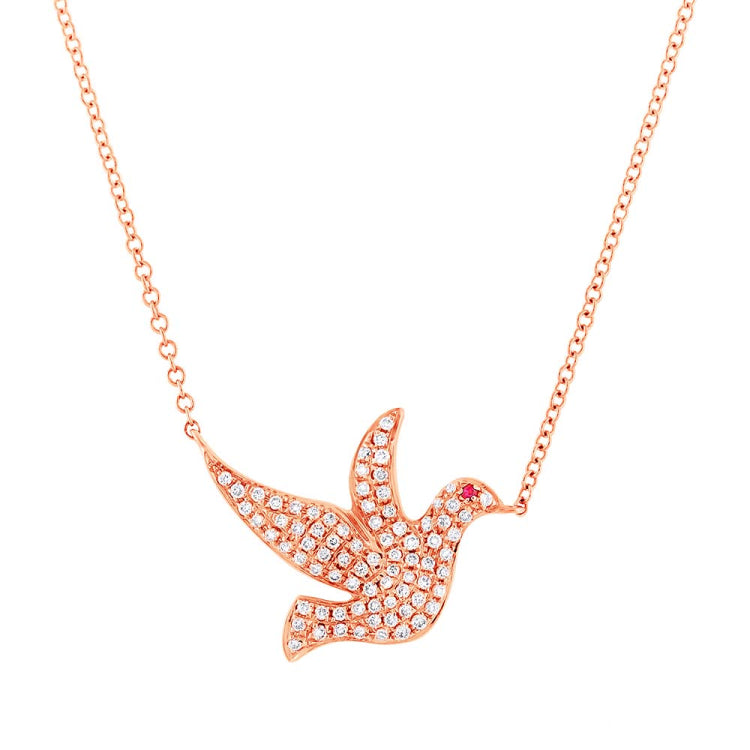 0.27ct Diamond & 0.01ct Ruby 14k Rose Gold Dove Necklace 0.27ct Diamond & 0.01ct Ruby 14k Rose Gold Dove Necklace