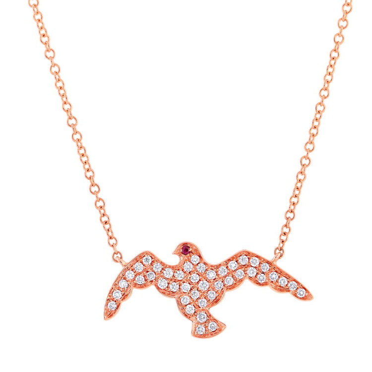 0.20ct Diamond & 0.01ct Ruby 14k Rose Gold Eagle Necklace 0.20ct Diamond & 0.01ct Ruby 14k Rose Gold Eagle Necklace