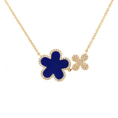 0.23ct Diamond & 1.33ct Lapis 14k Yellow Gold Flower Necklace 0.23ct Diamond & 1.33ct Lapis 14k Yellow Gold Flower Necklace