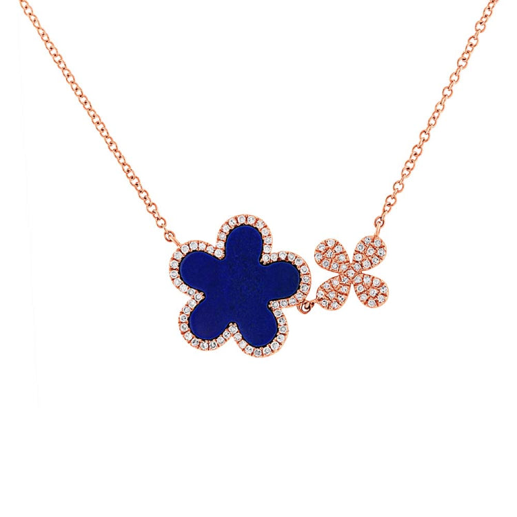 0.23ct Diamond & 1.33ct Lapis 14k Rose Gold Flower Necklace 0.23ct Diamond & 1.33ct Lapis 14k Rose Gold Flower Necklace
