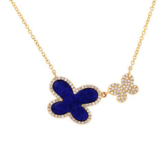 0.25ct Diamond & 1.27ct Lapis 14k Yellow Gold Butterfly Necklace 0.25ct Diamond & 1.27ct Lapis 14k Yellow Gold Butterfly Necklace