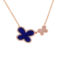 0.25ct Diamond & 1.27ct Lapis 14k Rose Gold Butterfly Necklace 0.25ct Diamond & 1.27ct Lapis 14k Rose Gold Butterfly Necklace