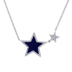 0.18ct Diamond & 0.70ct Lapis 14k White Gold Star Necklace 0.18ct Diamond & 0.70ct Lapis 14k White Gold Star Necklace