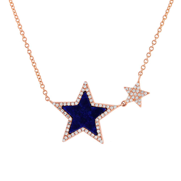 0.18ct Diamond & 0.70ct Lapis 14k Rose Gold Star Necklace 0.18ct Diamond & 0.70ct Lapis 14k Rose Gold Star Necklace