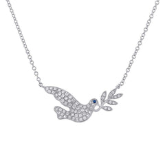 0.25ct Diamond & 0.01ct Blue Sapphire 14k White Gold Dove Necklace 0.25ct Diamond & 0.01ct Blue Sapphire 14k White Gold Dove Necklace