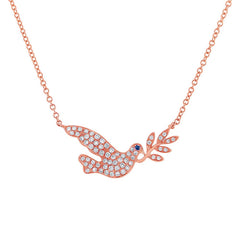 0.25ct Diamond & 0.01ct Blue Sapphire 14k Rose Gold Dove Necklace 0.25ct Diamond & 0.01ct Blue Sapphire 14k Rose Gold Dove Necklace