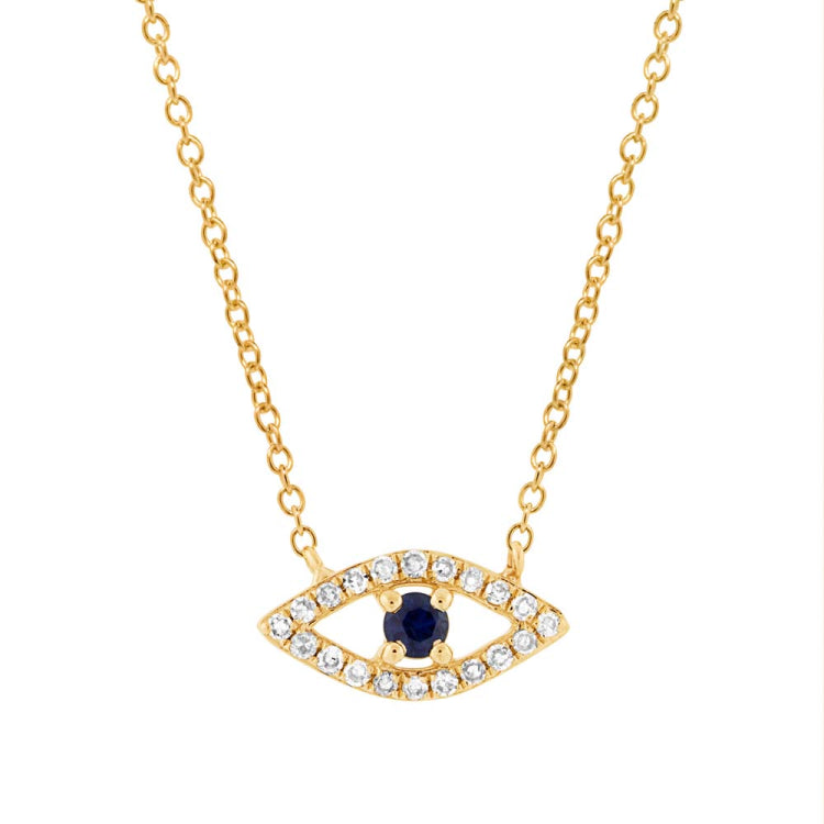 0.09ct Diamond & 0.08ct Blue Sapphire 14k Yellow Gold Eye Necklace 0.09ct Diamond & 0.08ct Blue Sapphire 14k Yellow Gold Eye Necklace