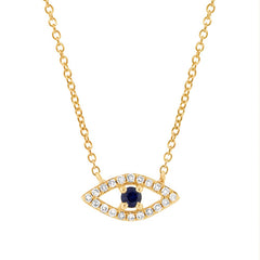 0.09ct Diamond & 0.08ct Blue Sapphire 14k Yellow Gold Eye Necklace 0.09ct Diamond & 0.08ct Blue Sapphire 14k Yellow Gold Eye Necklace