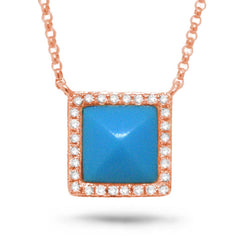 0.09ct Diamond & 0.73ct Composite Turquoise 14k Rose Gold Necklace 0.09ct Diamond & 0.73ct Composite Turquoise 14k Rose Gold Necklace