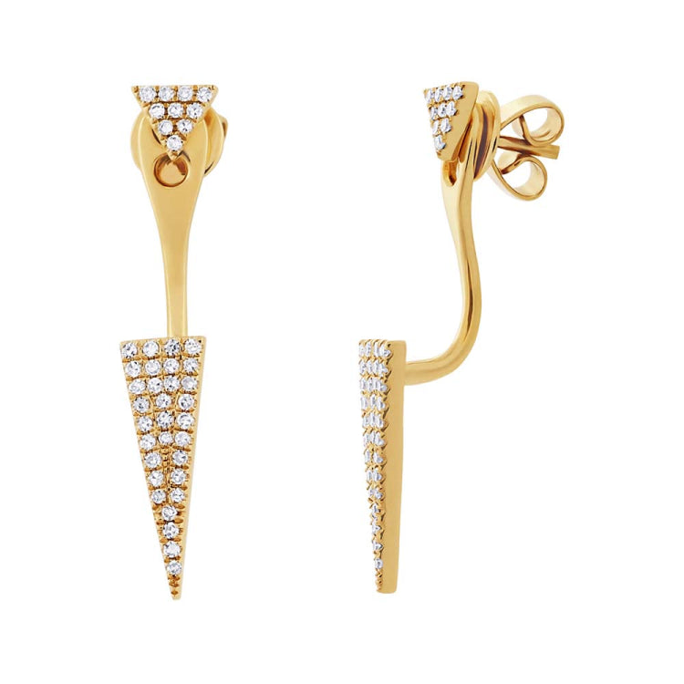 0.21ct 14k Yellow Gold Diamond Pave Triangle Ear Jacket Earring with Studs 0.21ct 14k Yellow Gold Diamond Pave Triangle Ear Jacket Earring with Studs