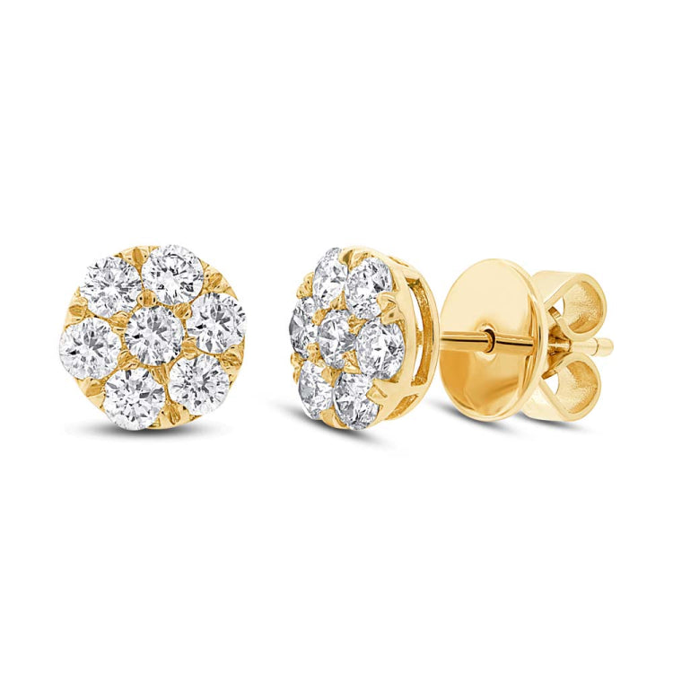 0.86ct 14k Yellow Gold Diamond Cluster Stud Earring 0.86ct 14k Yellow Gold Diamond Cluster Stud Earring
