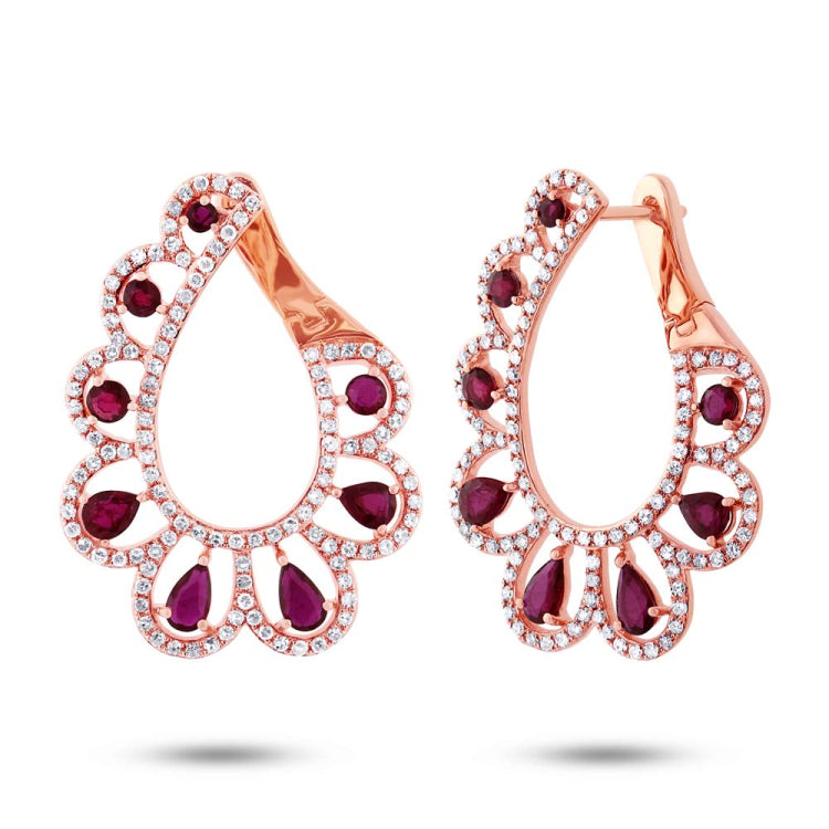 1.18ct Diamond & 2.50ct Ruby 14k Rose Gold Earring 1.18ct Diamond & 2.50ct Ruby 14k Rose Gold Earring