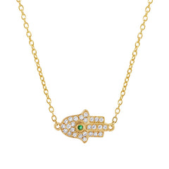 0.08ct Diamond & 0.01ct Emerald 14k Yellow Gold Hamsa Necklace 0.08ct Diamond & 0.01ct Emerald 14k Yellow Gold Hamsa Necklace