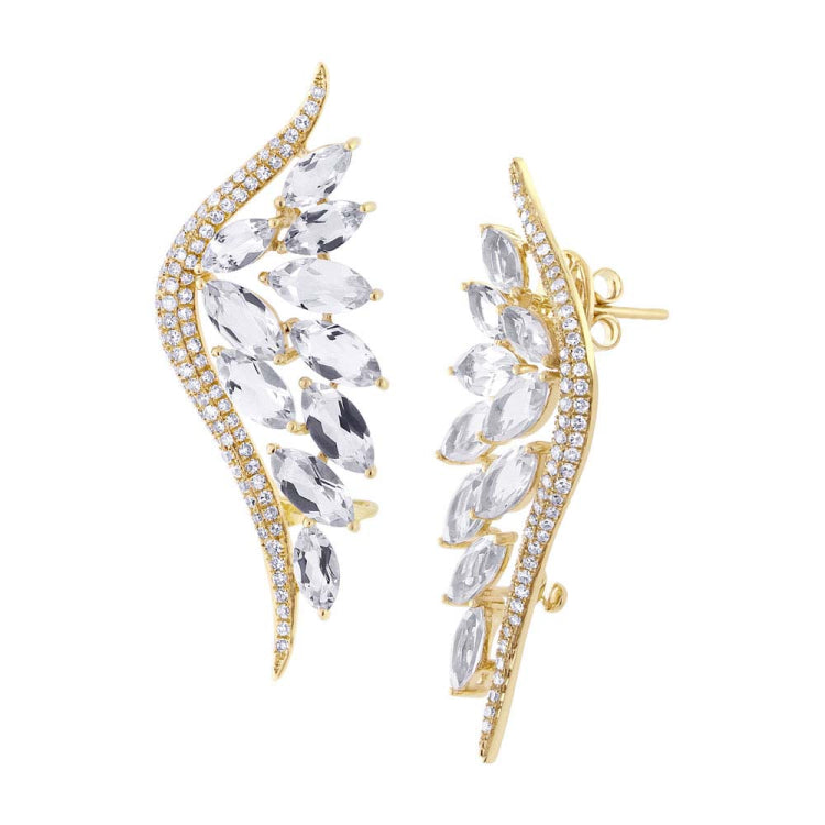 0.75ct Diamond & 5.65ct White Topaz 14k Yellow Gold Ear Crawler Earring 0.75ct Diamond & 5.65ct White Topaz 14k Yellow Gold Ear Crawler Earring