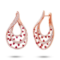 1.49ct Diamond & 0.93ct Ruby 14k Rose Gold Earring 1.49ct Diamond & 0.93ct Ruby 14k Rose Gold Earring