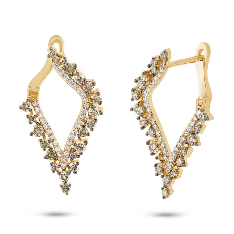 1.20ct 14k Yellow Gold White & Champagne Diamond Earring 1.20ct 14k Yellow Gold White & Champagne Diamond Earring