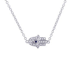 0.08ct Diamond & 0.01ct Blue Sapphire 14k White Gold Hamsa Necklace 0.08ct Diamond & 0.01ct Blue Sapphire 14k White Gold Hamsa Necklace