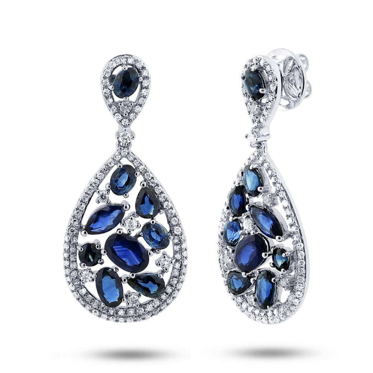 1.09ct Diamond & 5.34ct Blue Sapphire 14k White Gold Earring 1.09ct Diamond & 5.34ct Blue Sapphire 14k White Gold Earring