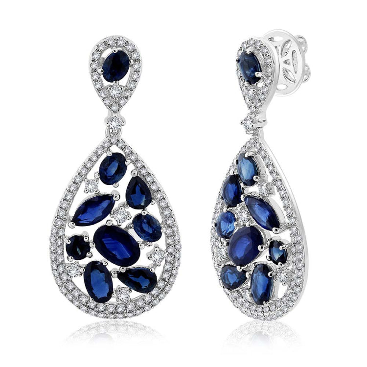 1.09ct Diamond & 5.34ct Blue Sapphire 14k White Gold Earring 1.09ct Diamond & 5.34ct Blue Sapphire 14k White Gold Earring