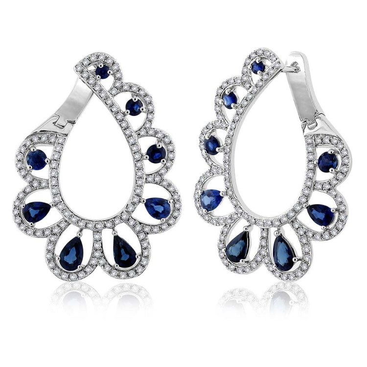 1.18ct Diamond & 2.60ct Blue Sapphire 14k White Gold Earring 1.18ct Diamond & 2.60ct Blue Sapphire 14k White Gold Earring