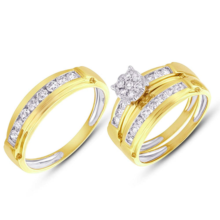 0.96ct 14k Yellow Gold Diamond Trio Set Cluster 0.96ct 14k Yellow Gold Diamond Trio Set Cluster