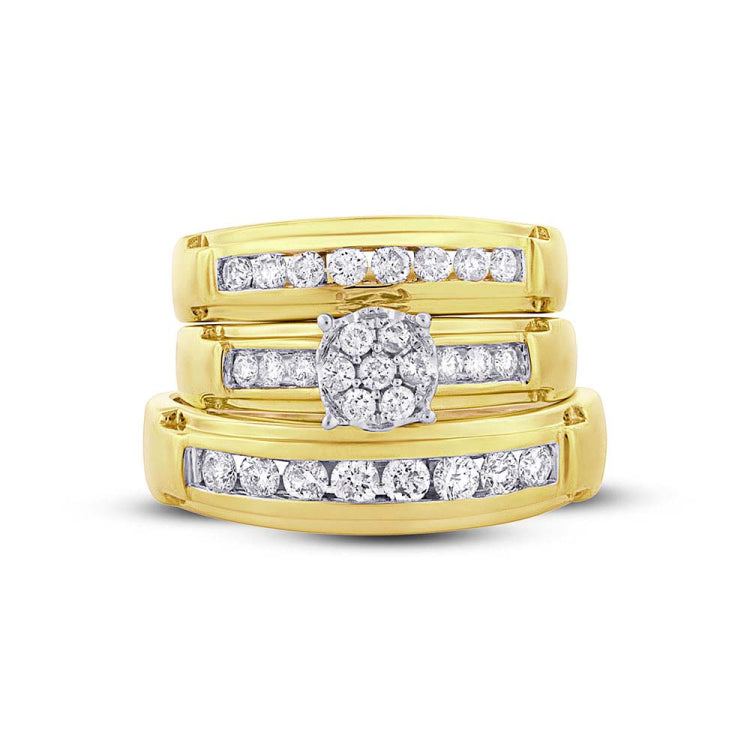 0.96ct 14k Yellow Gold Diamond Trio Set Cluster 0.96ct 14k Yellow Gold Diamond Trio Set Cluster