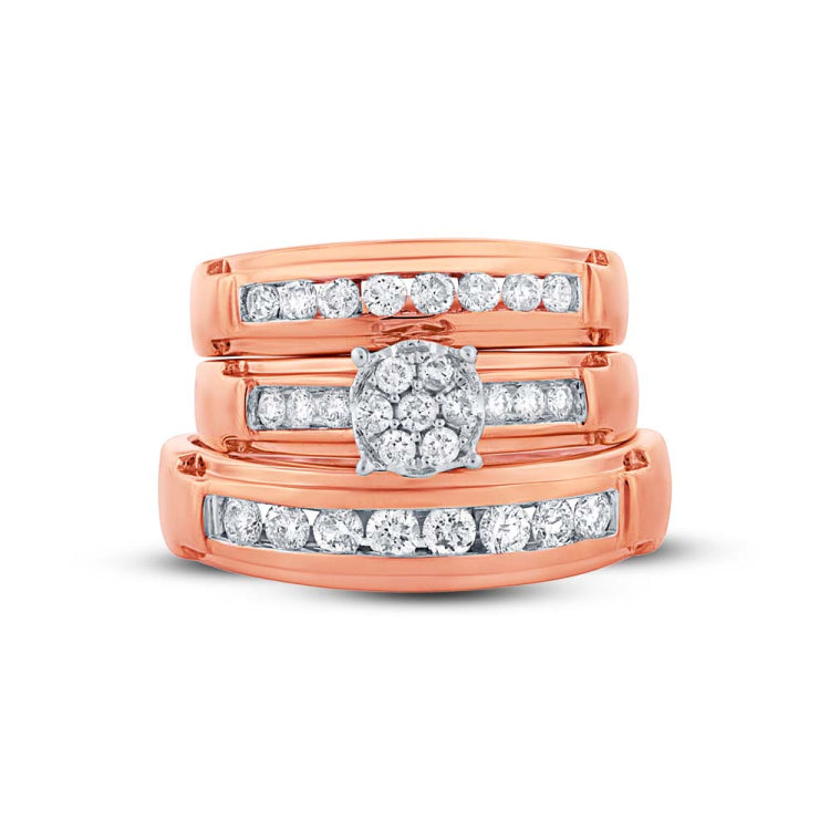 0.96ct 14k Rose Gold Diamond Trio Set Cluster 0.96ct 14k Rose Gold Diamond Trio Set Cluster
