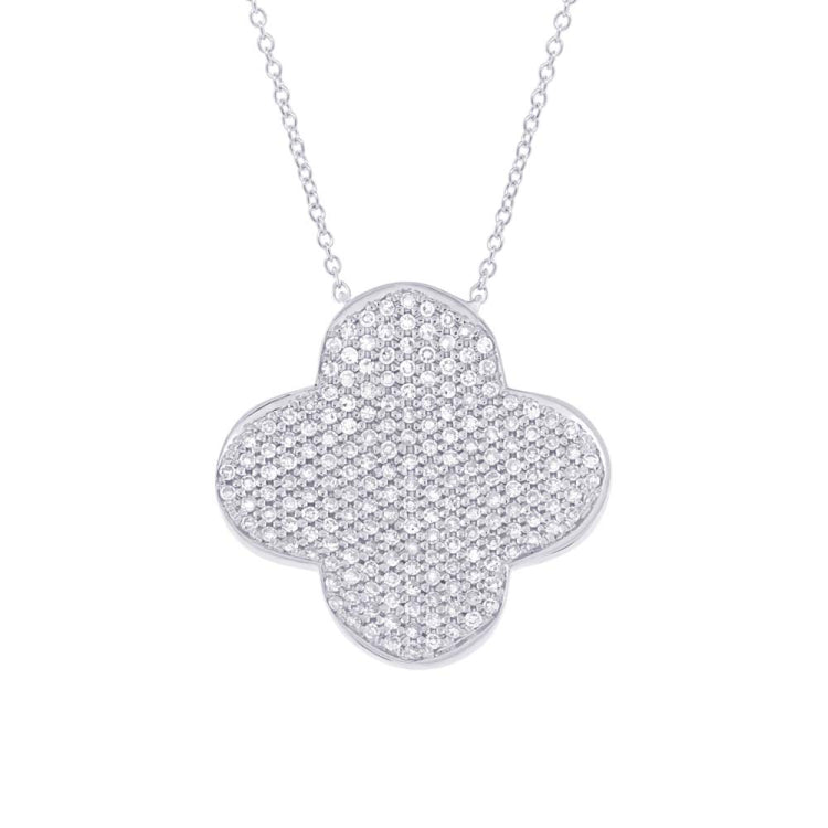 0.63ct 14k White Gold Diamond Pave Clover Necklace 0.63ct 14k White Gold Diamond Pave Clover Necklace