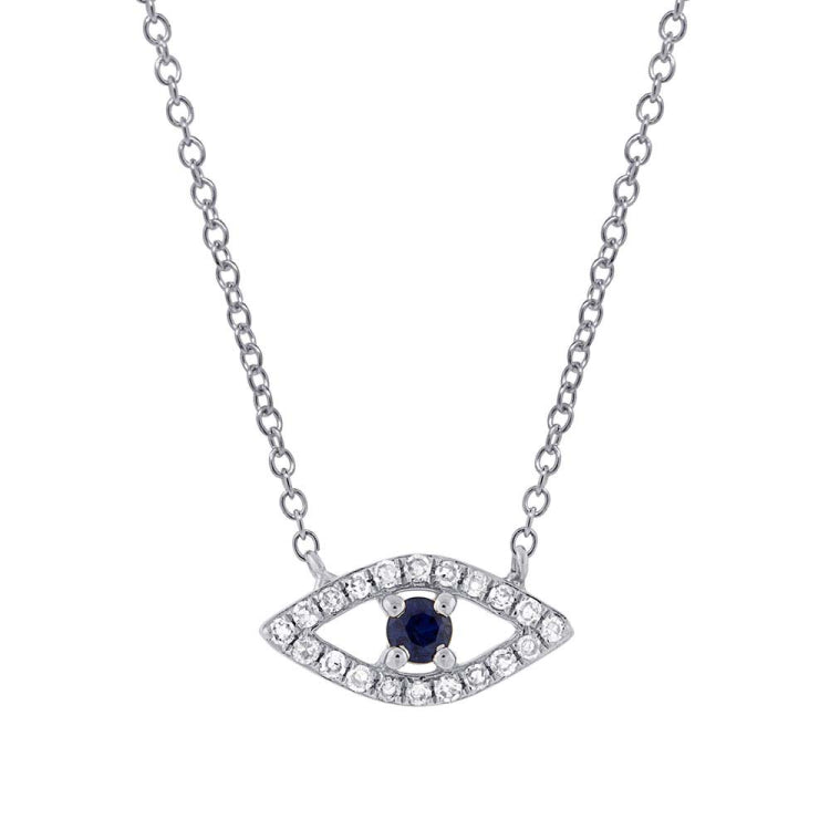 0.09ct Diamond & 0.08ct Blue Sapphire 14k White Gold Eye Necklace 0.09ct Diamond & 0.08ct Blue Sapphire 14k White Gold Eye Necklace