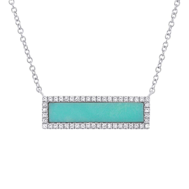 0.15ct Diamond & 1.02ct Composite Turquoise 14k White Gold Bar Pendant 0.15ct Diamond & 1.02ct Composite Turquoise 14k White Gold Bar Pendant