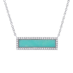 0.15ct Diamond & 1.02ct Composite Turquoise 14k White Gold Bar Pendant 0.15ct Diamond & 1.02ct Composite Turquoise 14k White Gold Bar Pendant