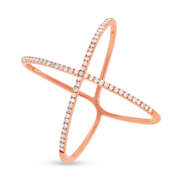 0.21ct 14k Rose Gold Diamond Lady's "X" Ring Size 9 0.21ct 14k Rose Gold Diamond Lady's "X" Ring Size 9